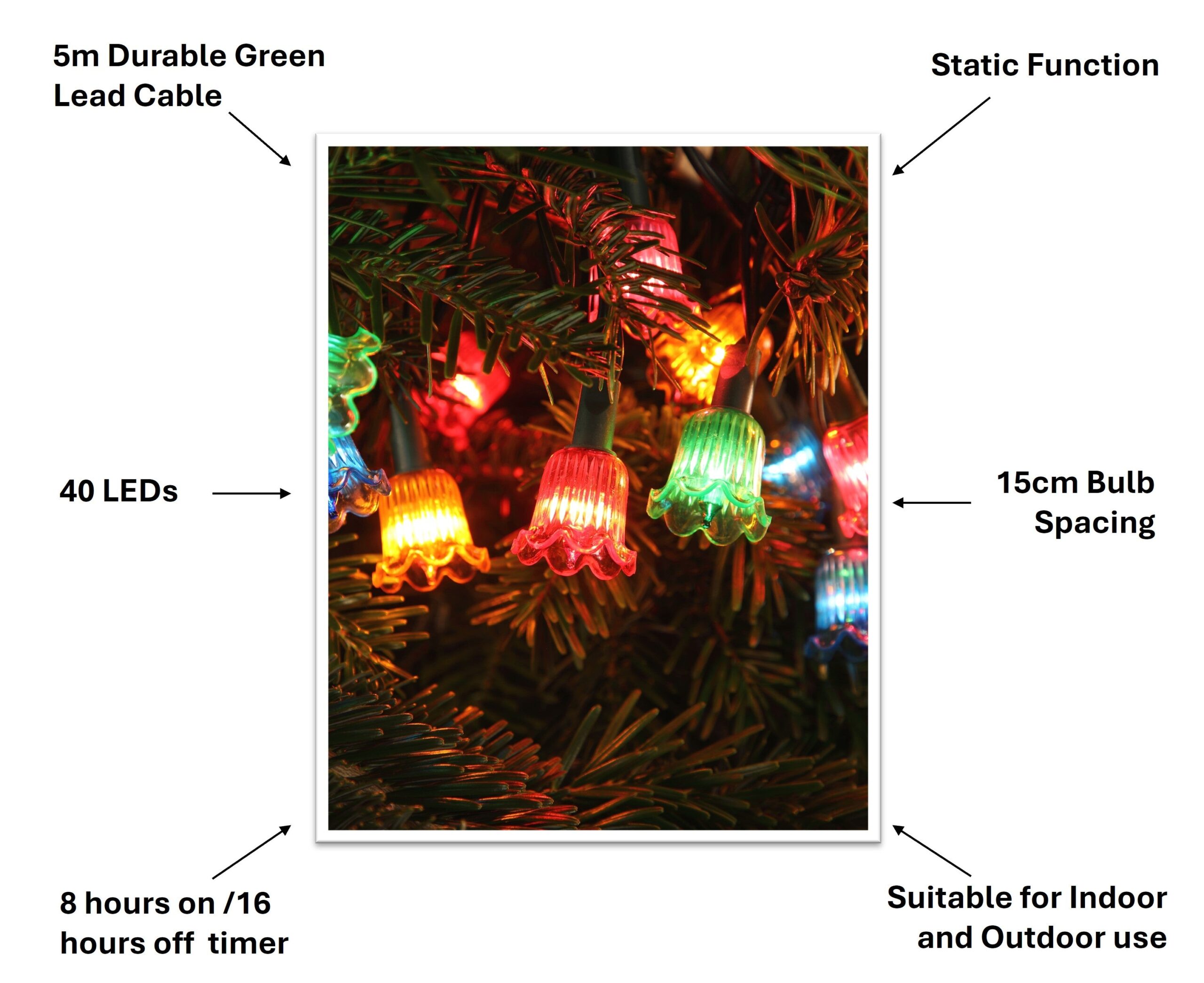 Noma Canterbury Bells 40 Multicolour LED Christmas Lights – 4405 Replacement (2523079) - Image 4