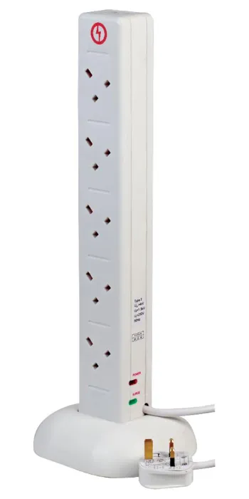 Pro Elec 10 Gang Surge Protected Tower Extension with USB, 2m