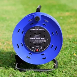 Pro Elec 4 Gang Cable Reel, 25m, Metal Frame