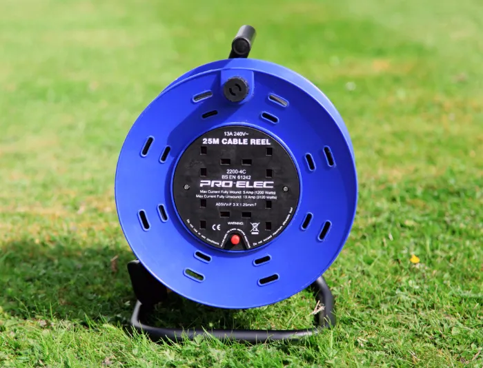 Pro Elec 4 Gang Cable Reel, 25m, Metal Frame